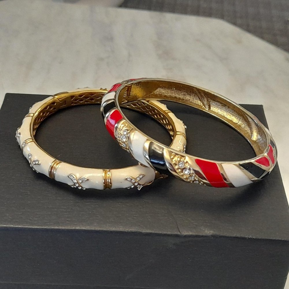 Pair of Enamel and Crystal Bangles